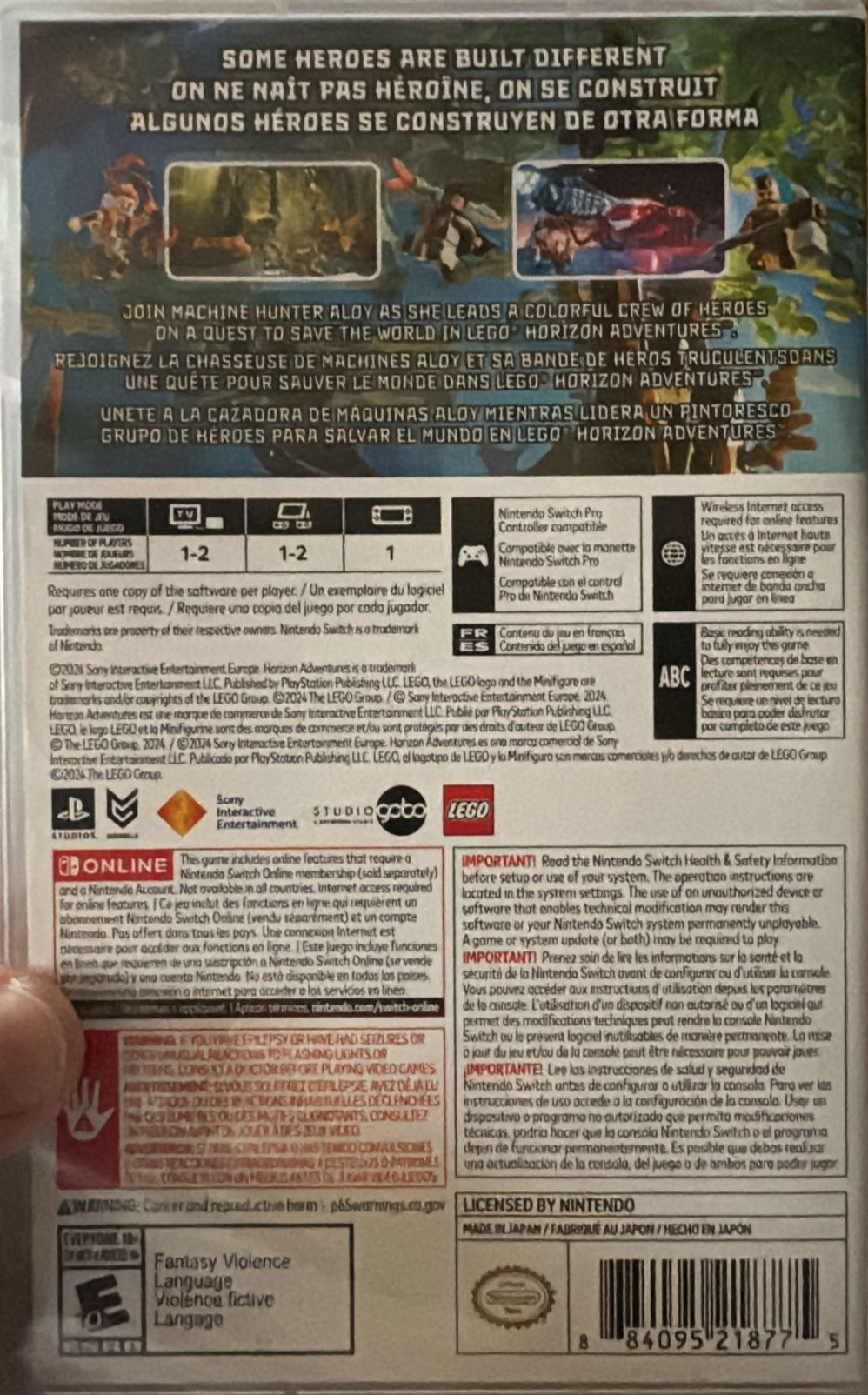 Game case with text and logos on a white background