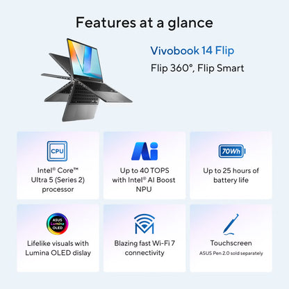 ASUS Vivobook Flip 14” OLED Touch Copilot+ PC (Ultra 7 256V, 16GB, 1TB)