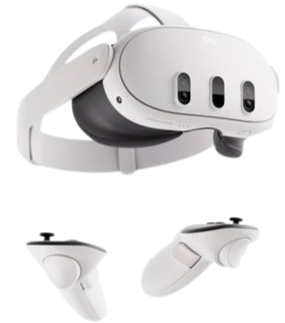 White VR headset and controllers on a white background